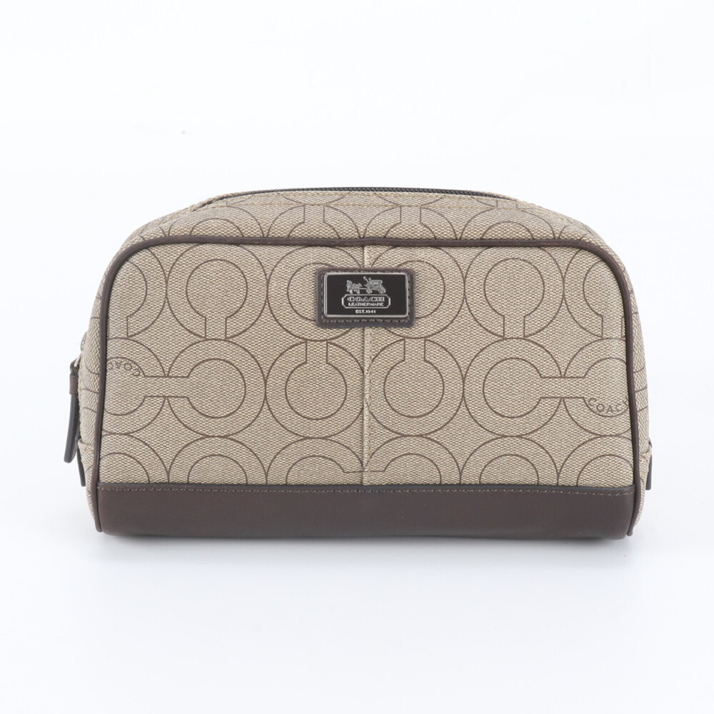 Coach Op Art Leather Second Bag Clutch Pouch Brown Men's